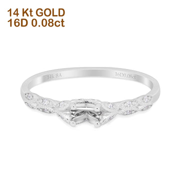14K White Gold 0.08ct Round Petite Dainty Art Deco 4mm G SI Semi Mount Diamond Engagement Wedding Ring